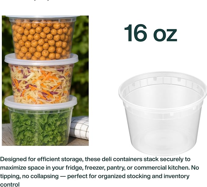 Reusable Plastic BPA-Free Food Storage Deli Container Leak‑Proof | 16oz, 36 set, Heavy Duty, Microwave, Freezer & Dishwasher Safe, Stackable - Image 6