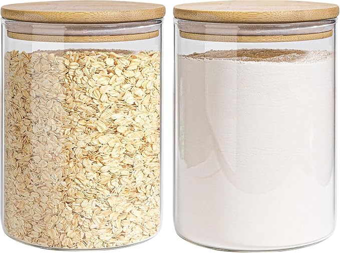 Glass Storage Jars Set Elegant Containers with Airtight Bamboo Lids, Perfect for Kitchen Organization - Flour, Rice, Pasta, Sugar, Coffee Beans, Accessories Included (2 packs(111oz)) by EQEYBRAND