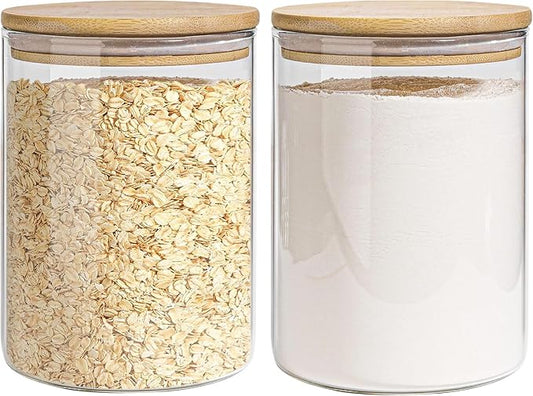 Glass Storage Jars Set Elegant Containers with Airtight Bamboo Lids, Perfect for Kitchen Organization - Flour, Rice, Pasta, Sugar, Coffee Beans, Accessories Included (2 packs(111oz)) by EQEYBRAND