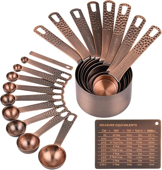 Copper Measuring Cups and Spoons Set 19 for Kitchen and Baking, Dry & Liquid, Metal Metric&US Measuring Cups and Spoons Set for Dry and Liquid by zoyizi
