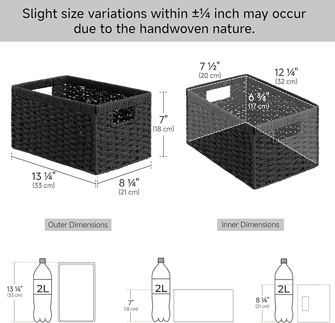 StorageWorks Wicker Storage Baskets for Organizing, Black Baskets, 2-Pack | Paper Rope Black Wicker Baskets, Wicker Storage Baskets for Shelves, Pantry Organizers and Storage, Black Woven Baskets - Image 3