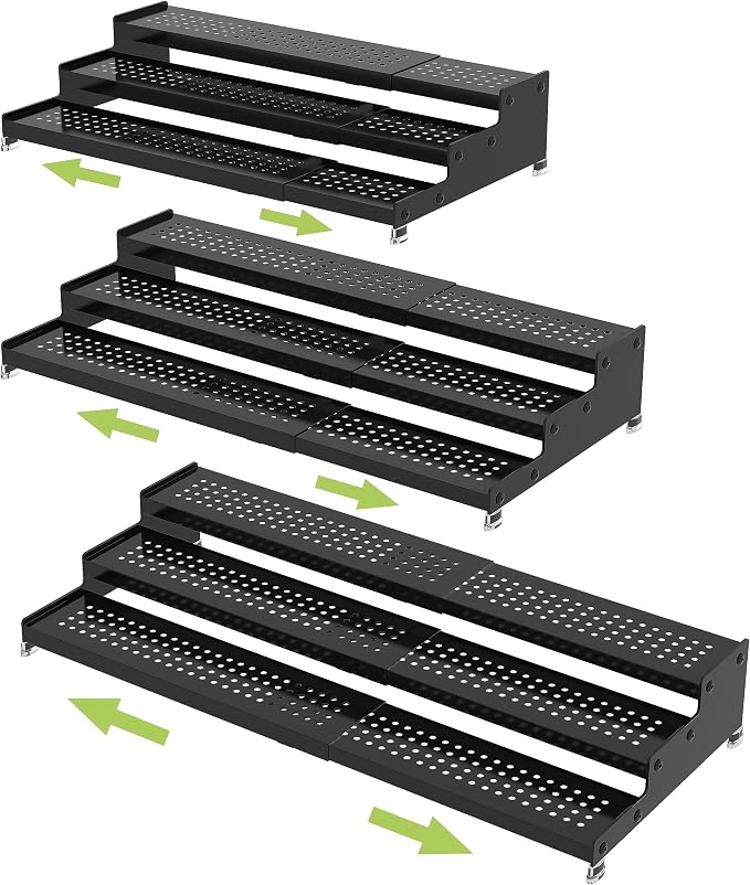 Jojocross Metal Spice Rack Organizer for Cabinet, 3 Tier Expandable Spice Storage Shelf, Great for Kitchen Cabinets, Cupboard,Pantry and Countertop More,Metal Plate with Hole(3PACKS/Black) by JOJOCROSSHIGHQUALITYLIFE