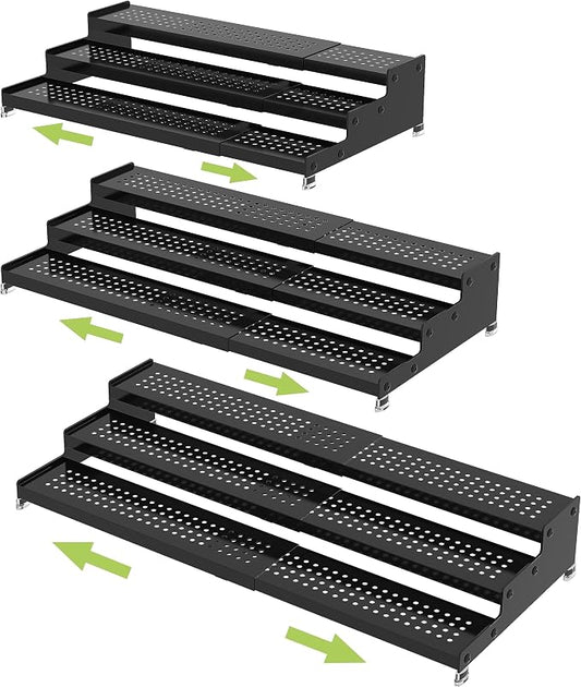 Jojocross Metal Spice Rack Organizer for Cabinet, 3 Tier Expandable Spice Storage Shelf, Great for Kitchen Cabinets, Cupboard,Pantry and Countertop More,Metal Plate with Hole(3PACKS/Black) by JOJOCROSSHIGHQUALITYLIFE