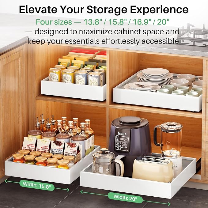 Pull out Cabinet Organizer,21"Deep, 20"Wide Heavy Duty Full-Extension Slide out Drawers Fixed with Nano Adhesive,Roll Out Shelves Sliding Cabinet for Kitchen,Bathroom,Pantry,under sink Storage(White) - Image 6