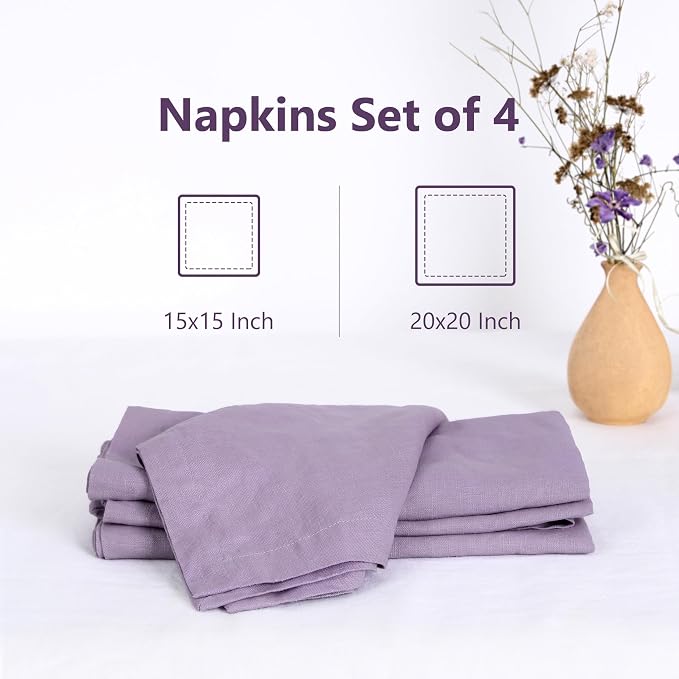 Linen Napkins 20x20Inch Set of 4,Cloth Napkins Dinner Napkins,Stone Washed Natural 100% French Flax Napkins for Weddings,Decorative Mother's Day(Lavender) - Image 2