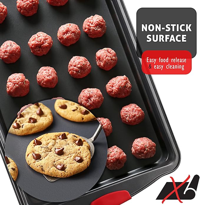 Baking Sheet Set, 3-Piece Cookie Sheet Set with Silicone Handles, Steel Baking Pan, Durable Baking Sheets for Oven, BPA Free Cookie Sheets for Baking Nonstick Set, Premium Sheet Pan, Black Baking Tray - Image 5