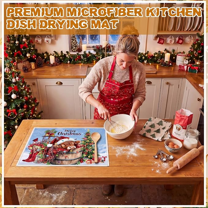 12 Pcs Seasonal Dish Drying Mats for Kitchen 24"x 16" Holiday Microfiber Absorbent Washable Drainer Mat Bulk for Counter Gift Patriotic Summer Home Accessories Decoration(Highland Cow) - Image 5