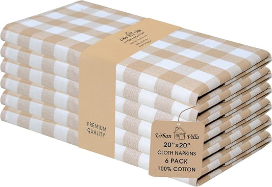 Urban Villa Cloth Napkins Cotton 20x20 (Set of 6) Taupe by CottonTrends