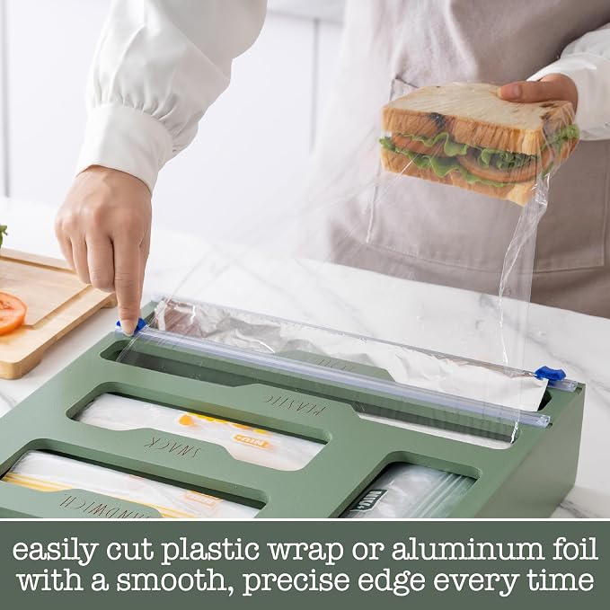 Rae Dunn Bamboo Bag Organizer for Kitchen Drawer - Durable Wood Organizer for Kitchen Storage - Holds Gallon, Quart, Snack, Sandwich Size Baggies, Plastic Wrap and Foil - Image 3
