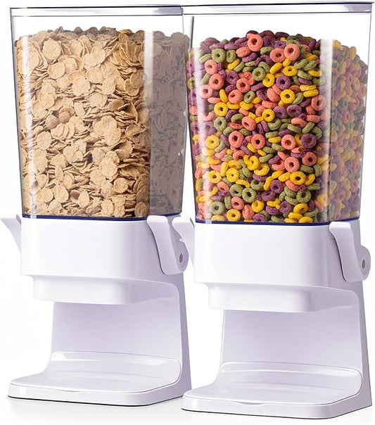 Cereal Dispenser Countertop 2Pc, Cereal Containers Storage, 5.5Qt Organization and Storage Containers for Kitchen, Snack Dispenser for Rice, Grains, Dry Food, Oatmeal, Nuts, Pet food, White by ZeadesignNewProductNewLife