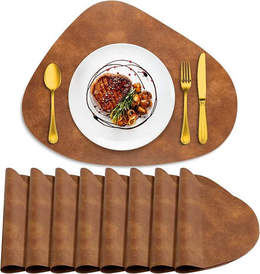 ADRIMER Placemats, Heat Resistant Round Placemats Set of 8 Washable 13 x 17 Inch, Waterproof Table Mats Wipeable for Kitchen, Dining Room Table Christmas Decor, Turmeric Brown by Adrimersdreamistobeanindispensablecompanioninyourlife