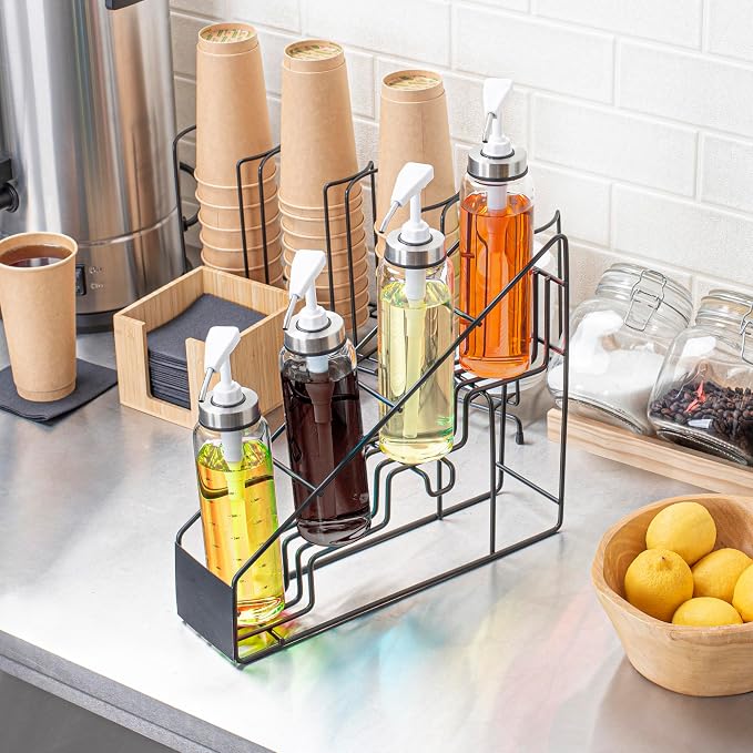 Restaurantware Restpresso 14 x 4 x 12 Inch Coffee Syrup Rack 1 4-Tier Syrup Holder - Wire Design Compact Black Iron Syrup Stand For Retail Displays Coffee Or Liquors - Image 4