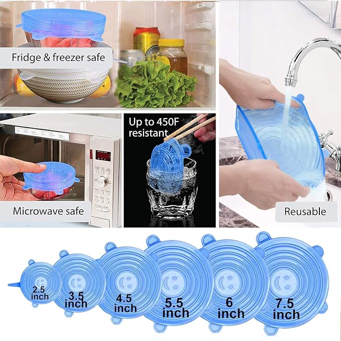 Reusable Storage Bags 15 Packs Reusable Silicone Storage Bags Set with 6 PCS Eco-Friendly Leakproof Silicone Food Storage Bags,3PCS Beeswax Wrap+6PCS Silicone Stretch Lids Cover for Meat Fruit Veggies - Image 5