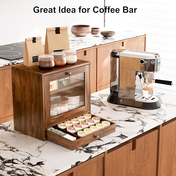 Alpeir Wooden Bread Box for Kitchen Countertop, Large Capacity with Ventilation Holes Adjustable Tiered-Shelf, Vintage Farmhouse Breadbox with Drawer & Window, Longer Freshness, Retro Brown - Image 4