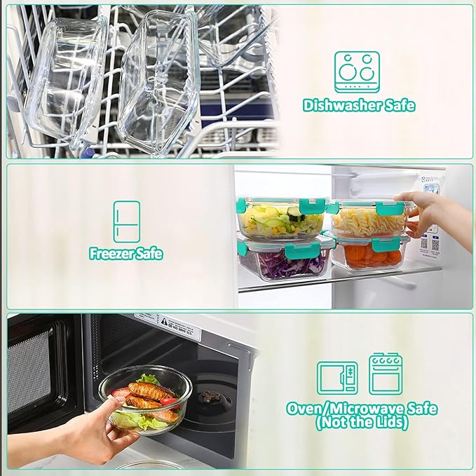 30 Pieces Glass Food Storage Containers with Upgraded Snap Locking Lids,Glass Meal Prep Containers Set - Airtight Lunch Containers, Microwave, Oven, Freezer and Dishwasher Friendly (Green) - Image 4