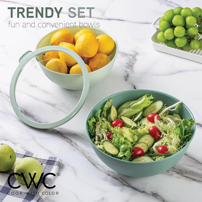 COOK WITH COLOR Mixing Bowls with Lids - 12 Piece Plastic Nesting Bowls Set includes 6 Prep Bowls and 6 Lids, Microwave Safe Mixing Bowl Set, Sage Tritan Lid - Image 5