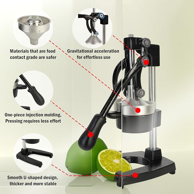 Cast Iron Juicer – Heavy Duty Manual Citrus Juicer, Professional Orange Press, Stainless Steel Lemon Squeezer & Lime Juice Extractor - Image 2