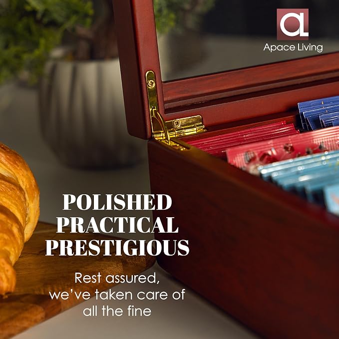 Tea Box - Luxury Wooden Tea Bag Organizer from The Apace Premier Collection - 8 Compartment Tea Storage Chest Container - Elegantly Handmade w/Scratch Resistant Window - Image 2