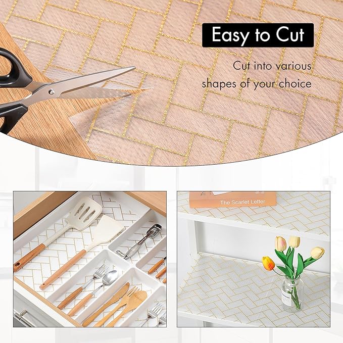 Cooyes Shelf Liner for Kitchen Cabinets – Non-Adhesive Waterproof Drawer Liner – Durable EVA Material Easy-to-Cut Shelf Paper for Refrigerator, Cupboard, Dresser with Modern Pattern - Image 5