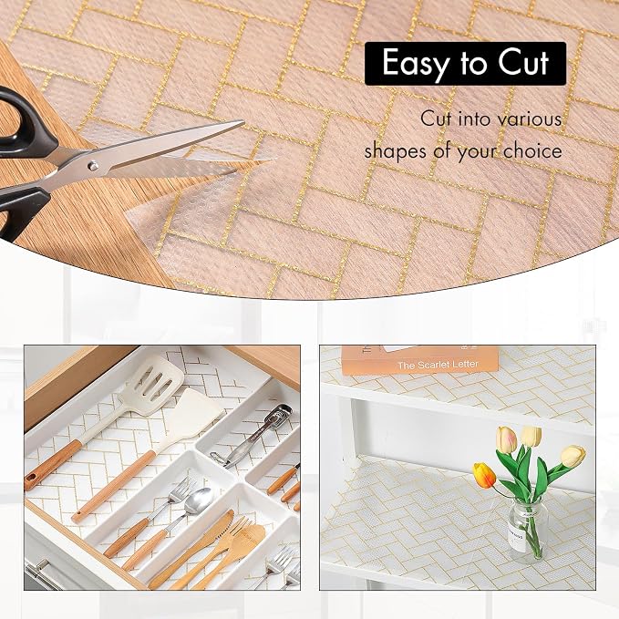 Cooyes Shelf Liner for Kitchen Cabinets – Non-Adhesive Waterproof Drawer Liner – Durable EVA Material Easy-to-Cut Shelf Paper for Refrigerator, Cupboard, Dresser with Modern Pattern - Image 2