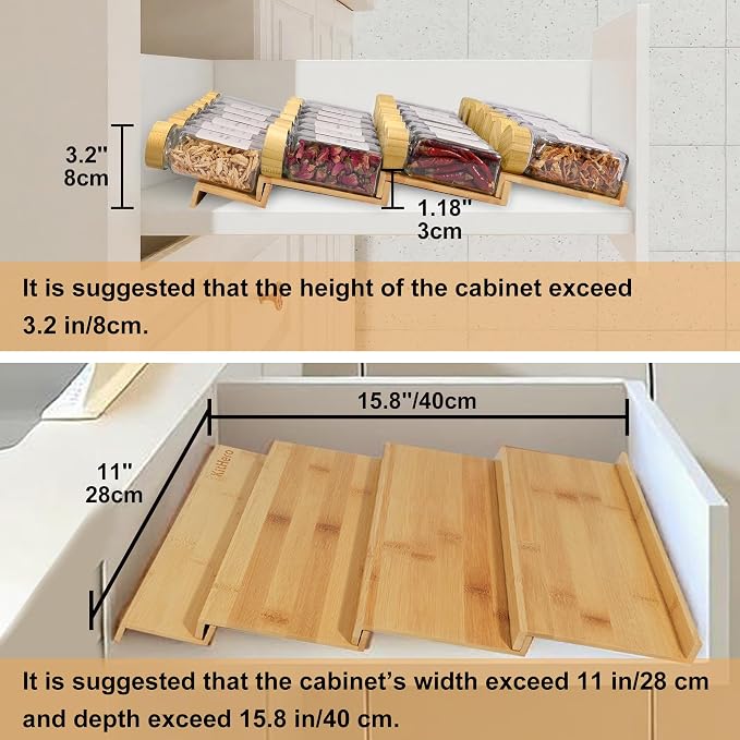 Spice Drawer Organizer with 24 Bamboo-lidded Spice Jars,216 Labels,25 Non-slip Rubber, Bamboo 4 Tier Seasoning Rack Tray Insert for Kitchen Drawers,Cabinets,Countertop,11" Wide x 15.8" Deep - Image 2