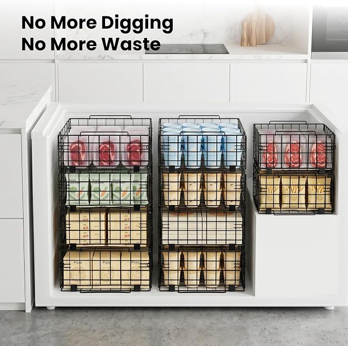 Reinforced Freezer Organizer Bins, 2 Pack Heavy Duty Metal Freezer Baskets, Stackable Deep Freezer Storage with Handles, Maximize Chest Freezer Space, No Assembly Required - Image 8