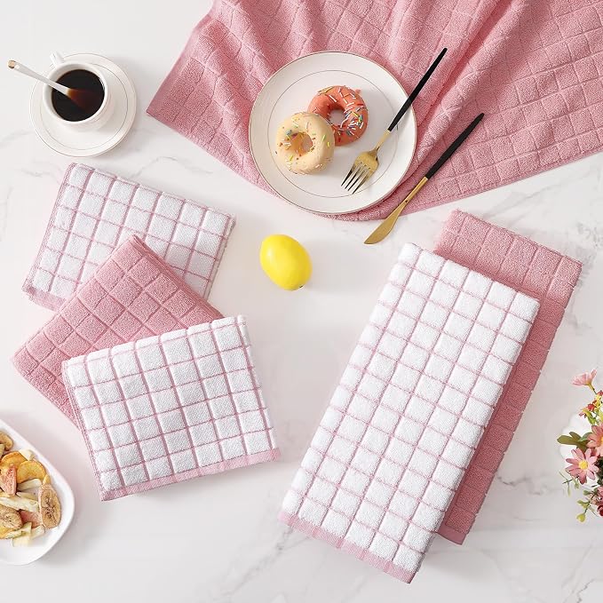 Homaxy Large Premium Cotton Kitchen Towels 16"x 28", 8 Pack, Rose | Natural Ring Spun 390 GSM Dish Towels, Super Absorbent Terry Kitchen Hand Towels, Soft Tea Towels with Hanging Loop - Image 9