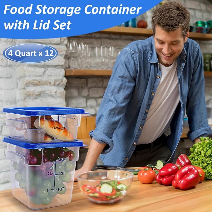 Yungyan 8 Pcs Restaurant Food Storage Containers with Lids Set 2Qt and 4Qt Commercial Restaurant Square Storage Containers Clear Food Cereal Container for Kitchen Freezer (Blue Lids) - Image 5