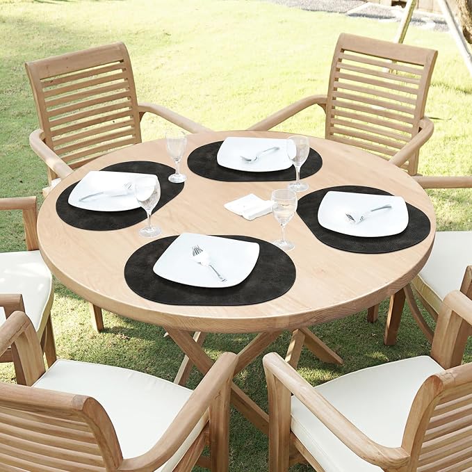 ADRIMER Placemats, Heat Resistant Oval Placemats Set of 6 Washable 12 x 17 Inch, Waterproof Table Mats, Wipeable Pu Place Mats for Kitchen, Dark Grey - Image 7