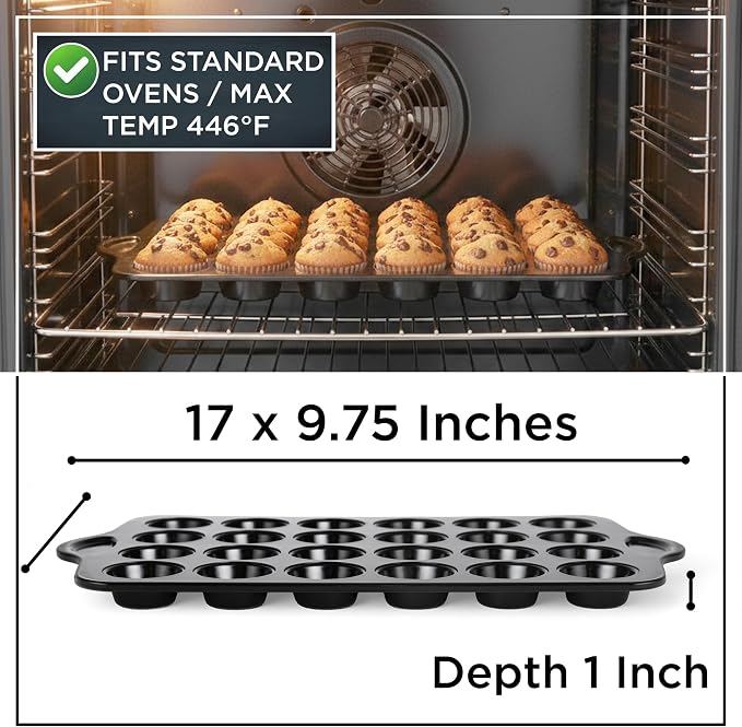 Wrenbury 24-Cup Mini Muffin Pan - PFOA-Free Non-Stick, Premium Carbon Steel | 1.8" Cups, Dishwasher Oven and Freezer Safe, Heavy Gauge - Image 2