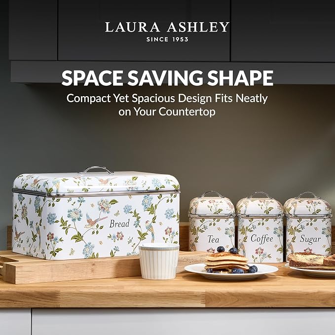 Laura Ashley Elveden White Large Bread Box for Kitchen Countertop,Breadbox | Durable Bread Storage Container, Food Grade Metal Bread Bin, Removable Lid, Keep Bread Fresh, Rust Resistant, Easy to Clean - Image 2