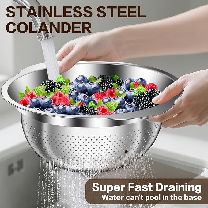 Stainless Steel Colander for Kitchen, 5 Quarts Stainless Steel Strainer, Pasta Strainer for Spaghetti Fruits Vegetables Cooking Food, Large Capacity with Handle Kitchen Food Strainer Basket - 1 Pack - Image 7