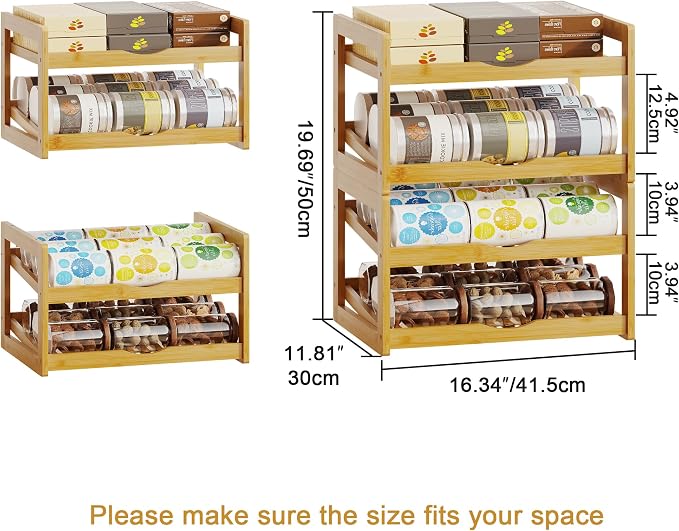 BAMBANG Can Organizer for Pantry, 4 Tier Stackable Bamboo Canned Food Storage Rack, Rolling Soda Can Dispenser Holds Up to 48 Cans, Detachable Can Organizer for Cabinet, Natural - Image 2