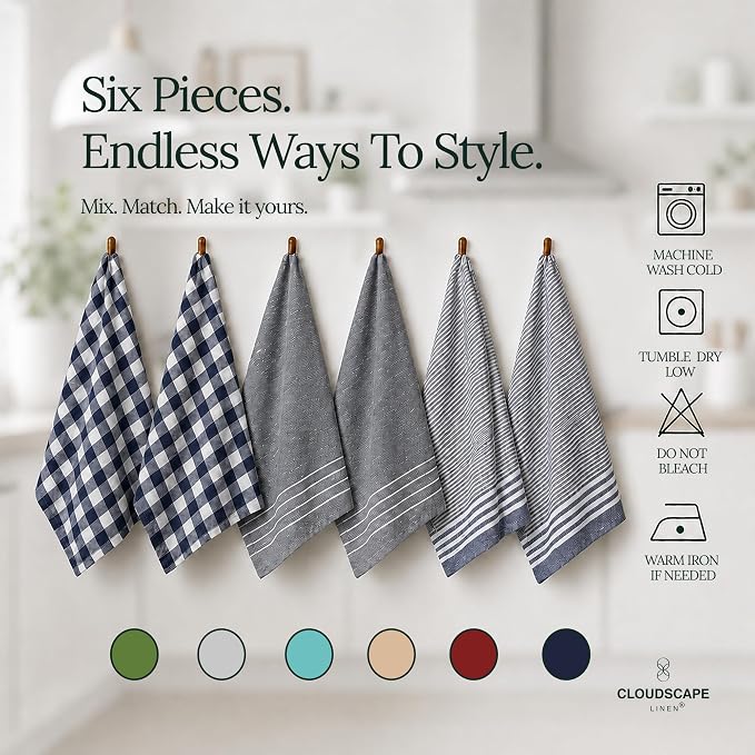 CSL Premium Kitchen Towels Set of 6,Highly Absorbent,Quick Dry,18x28,Indigo - Image 3