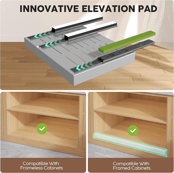 Seinloes 4 Pack Pull Out Cabinet Organizers 21" Deep With Raising Pad for Framed Cabinets, Expandable Slide Out Drawers with 4pcs Divider Racks, Roll Out Shelves, Adjustable Width 12"-20.45" Silver - Image 2