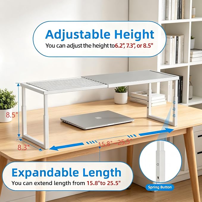 Cabinet Shelves, 2 Pack Stackable Shelves for Kitchen Storage | Expandable & Height Adjustable Cabinet Organizer Shelf | Metal Shelf Organizer | White Spice Rack for Pantry Storage - Image 2
