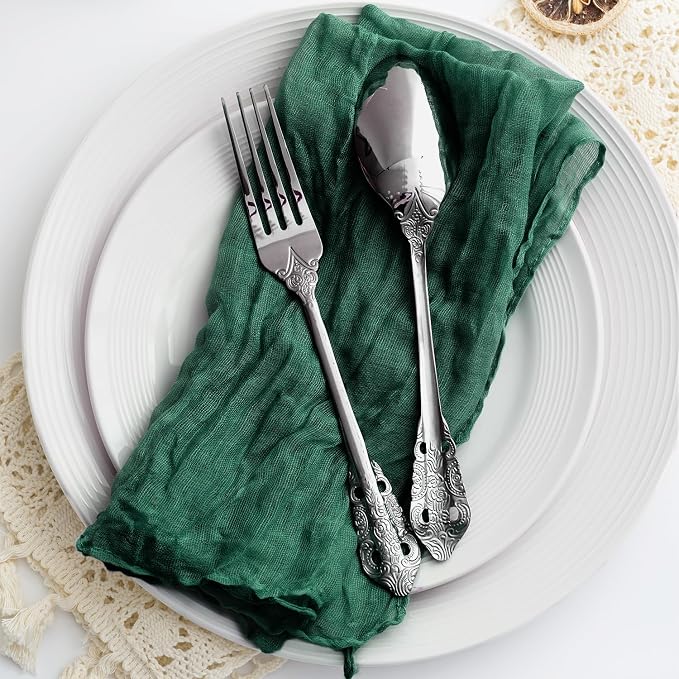 100 Pack Emerald Green Cheesecloth Napkins Washable 21x21 Inches Emerald Green Cloth Napkins for Wedding Set of 100 Dinner Table Napkins Bridal Baby Shower Rustic Boho Cotton Gauze Party Table Decor - Image 7