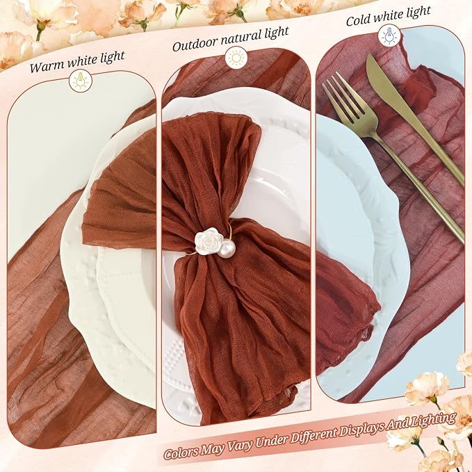 50 Pack Terracotta Cheesecloth Napkins 20"x20" Boho Washable Cloth Napkins Set of 50 Wrinkled Cheese Cloth Napkins Gauze Dinner Table Napkin for Wedding Party Baby Shower Birthday Decor - Image 7