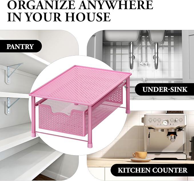 Simple Houseware Stackable Cabinet Basket Drawer Organizer, Pink - Image 8