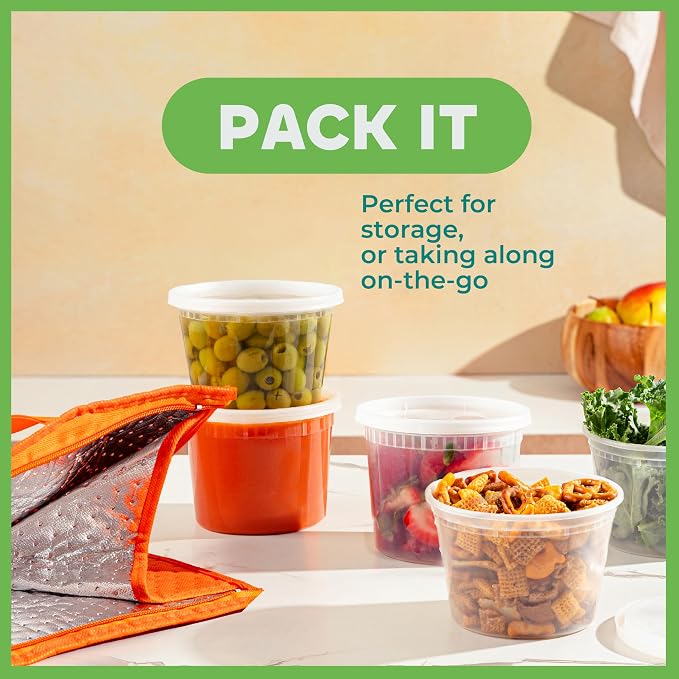 16 oz Deli Containers with Lids – 180 Sets (180 Containers + 180 Lids) – Leakproof, Stackable, Microwave & Freezer Safe – Bulk Food Storage for Restaurant, Deli, Catering, Soup & Meal Prep - Image 6