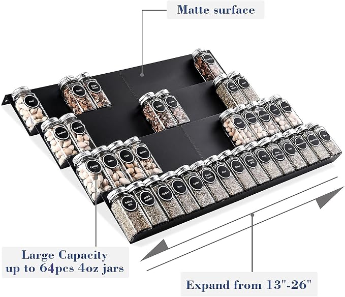 Metal Spice Rack Tray - Spice Drawer Organizer for Kitchen Cabinets Storage and Organization (Jars Not Included) - Image 4