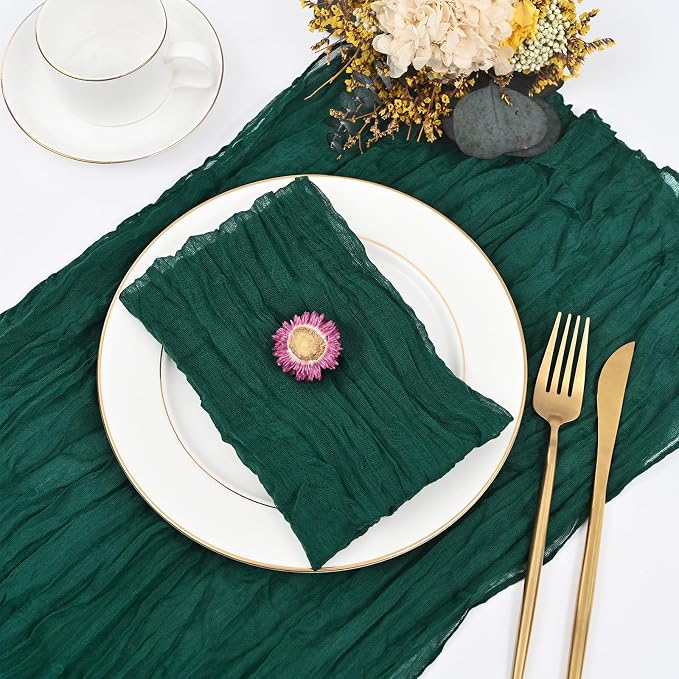 fani 60 Pack Gauze Cheesecloth Napkins, 20 x 20 in, Emerald Green | Wrinkled Table Napkins, Soft Cotton, Rustic Decorative, Weddings, Party, Dinner Table, Everyday Use - Image 3
