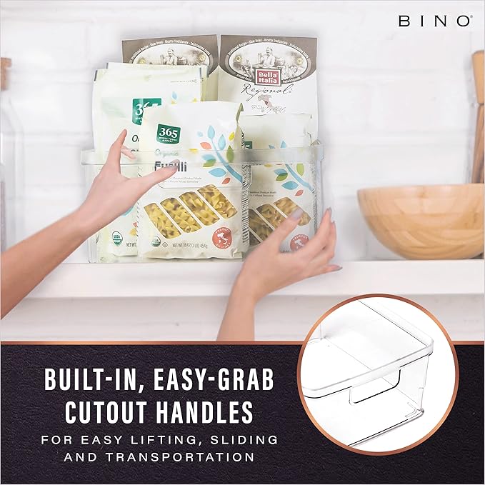 BINO | Plastic Storage Bins, Square - 3 Pack | THE LUCID COLLECTION | Multi-Use Bins | Built-In Handles | BPA-Free | Clear Containers | Fridge Organizer | Pantry & Home Organization - Image 3