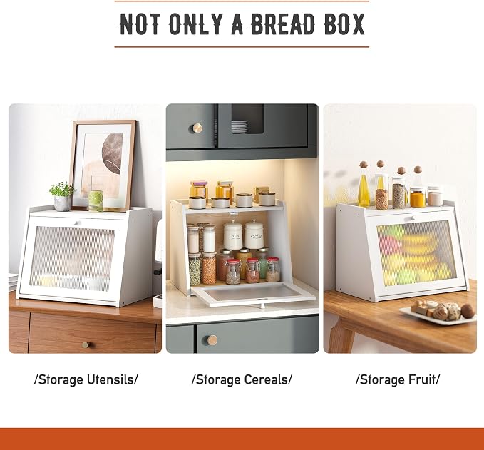 GHWIE Large Bread Box, Easy Access & Cleaning - Bamboo Bread Box for Kitchen Countertop with Acrylic Door (White, Large) - Image 6