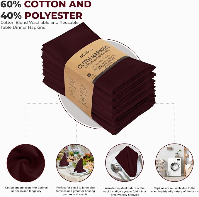 Utopia Kitchen Cotton Blend Burgundy Cloth Napkins [12 Pack, 18x18 Inch] | Absorbent Washable and Reusable for Dinner, Restaurant, Lunch, Wedding and Hotel - Image 3