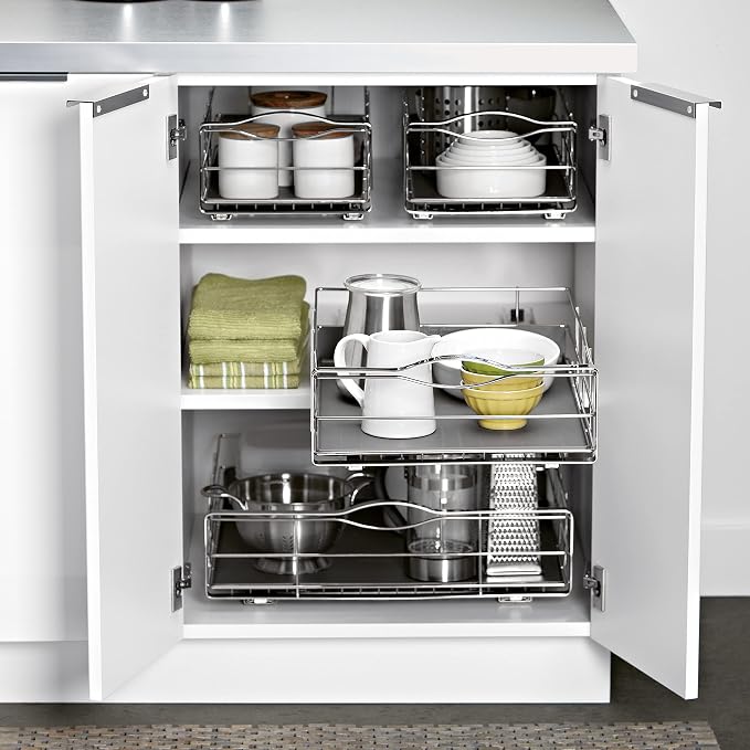 simplehuman 14 inch Pull-Out Cabinet Organizer, Heavy-Gauge Steel Frame, gray - Image 4