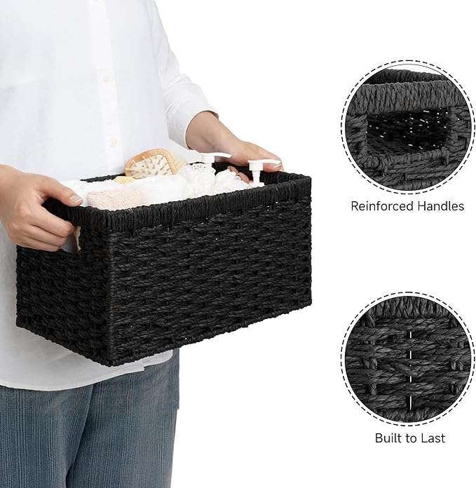 StorageWorks Wicker Storage Baskets for Organizing, Black Baskets, 2-Pack | Paper Rope Black Wicker Baskets, Wicker Storage Baskets for Shelves, Pantry Organizers and Storage, Black Woven Baskets - Image 4
