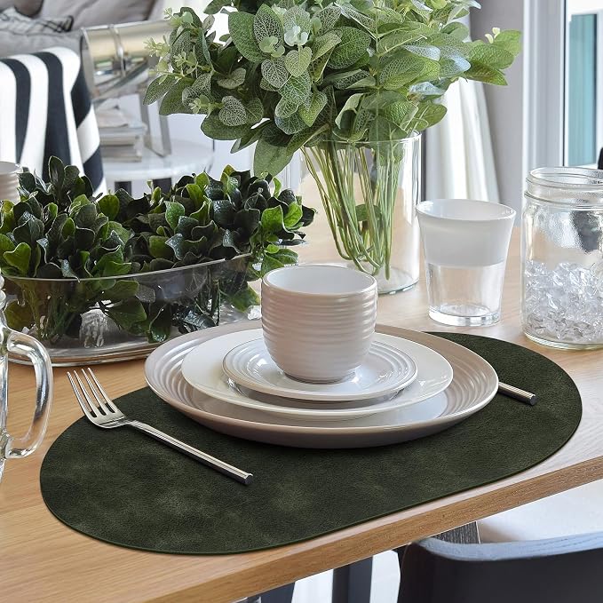 ADRIMER Placemats, Heat Resistant Oval Placemats Set of 6 Washable 12 x 17 Inch, Waterproof Table Mats, Wipeable Pu Place Mats for Kitchen, Dining Room, Olive Green - Image 6
