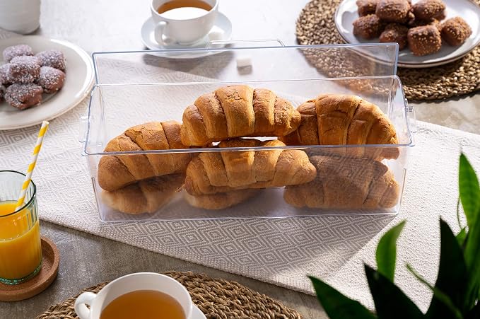 Pikanty Bread Box for Kitchen Countertop - 16 Inch Clear Plastic Storage Container with Hinged Lid, Keeps Loaves, Bagels, Buns, Rolls, Cookies and Crackers Fresh, Dishwasher Safe, Made in USA - Image 4