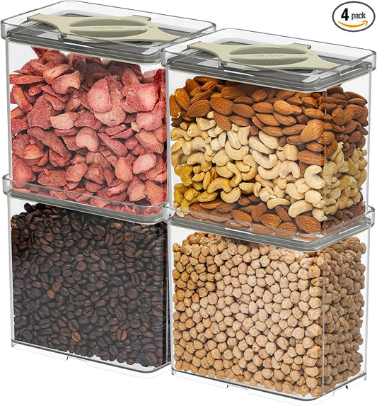 4-Pack Airtight Pantry Containers, 1.9 QT / 1.8 L Clear Food Storage Jars with Leakproof Twist-Lock Lids, Detachable Lid for Easy Cleaning, Cereal, Pasta, Rice, Oats, Snack Storage Sand by Prestoor